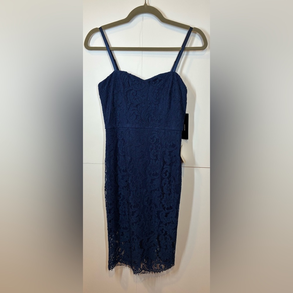 Lulu's Navy Blue Lace Bodycon Dress Spaghetti Strap Party Size Small NWT